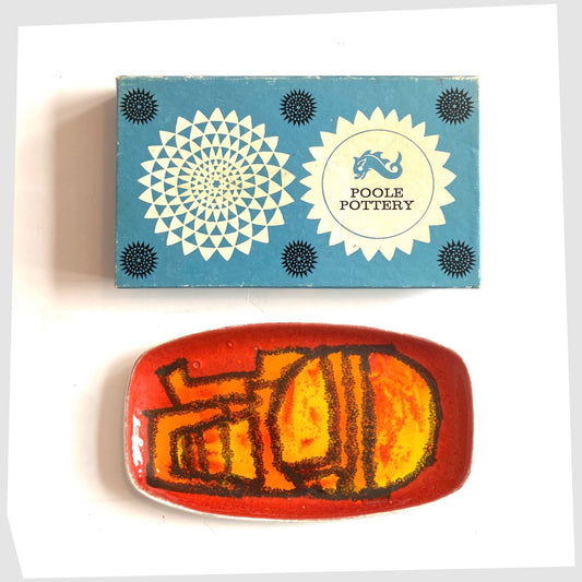 poole pottery delphis pin dish, shape 361, by Carol Cutler. Complete with its original vintage retail box