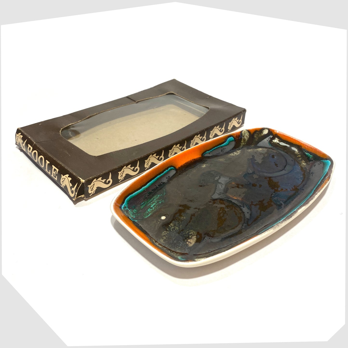 poole pottery delphis glazed pin dish, shape 361, in matte black complete with original retail packaging 