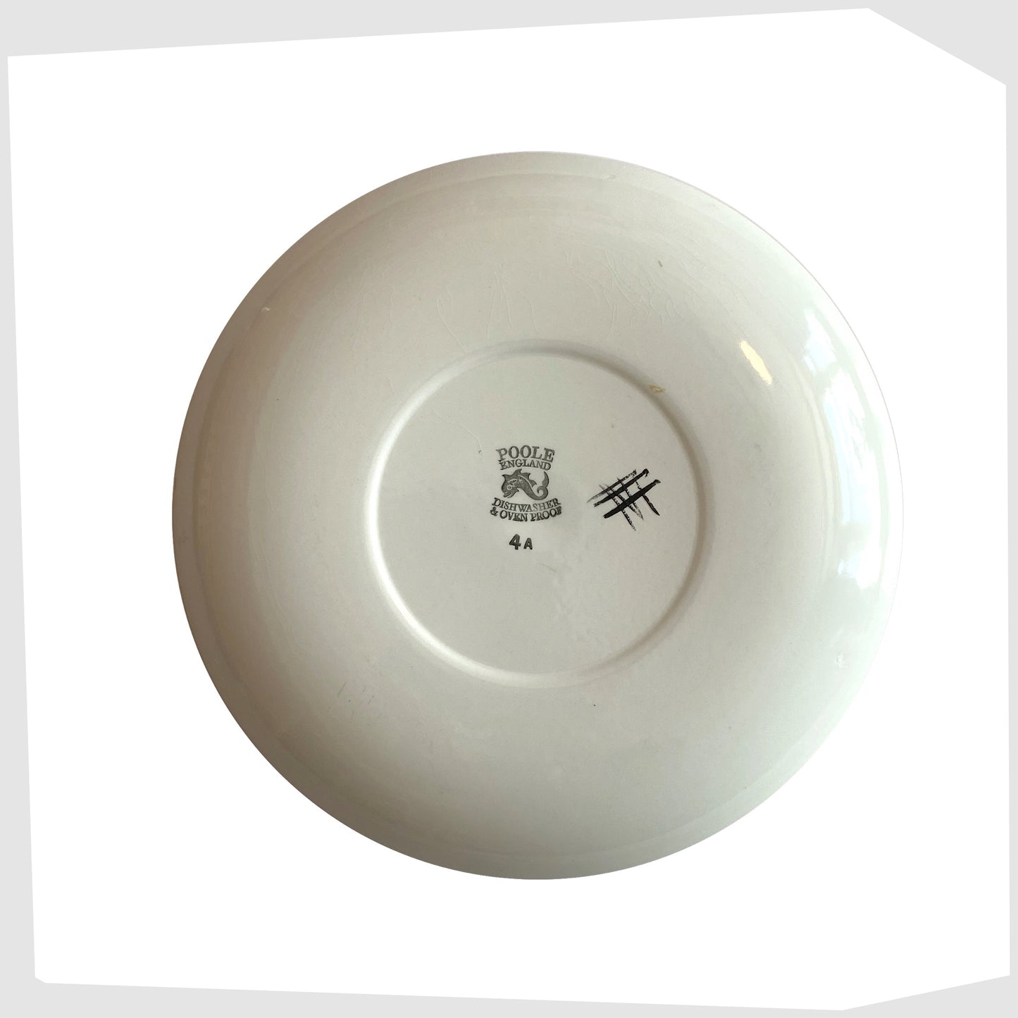 rear of the Shape 4A Poole Pottery Delphis Plate, signed by Wendy Smith