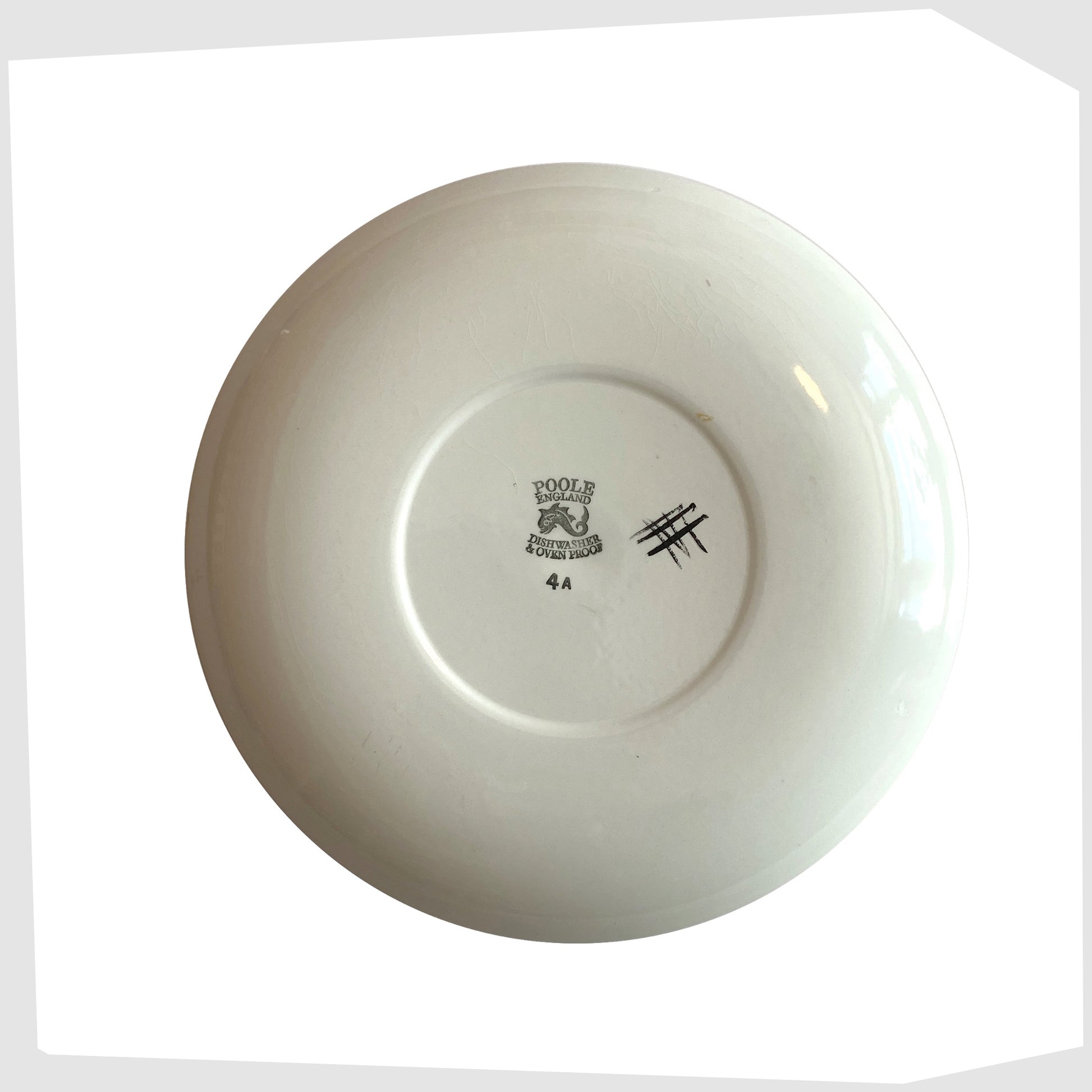 rear of the Shape 4A Poole Pottery Delphis Plate, signed by Wendy Smith