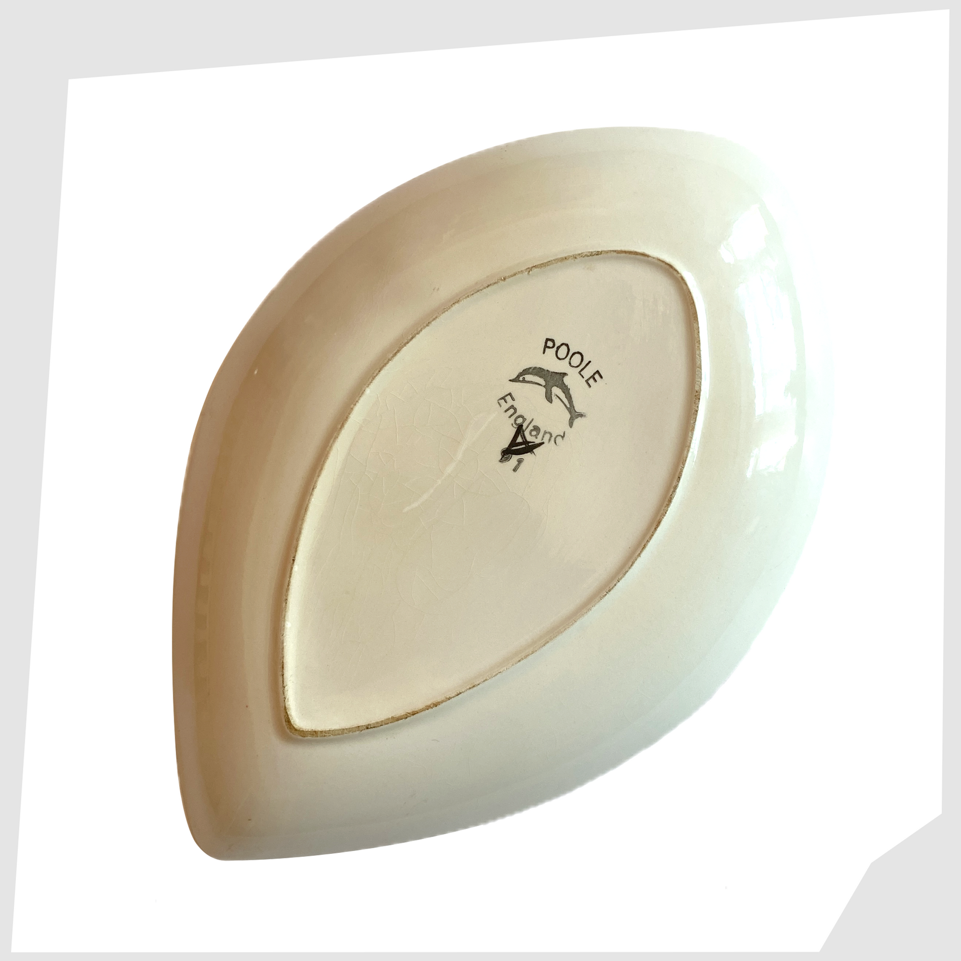 Rear of the Poole Pottery Delphis Teardrop Dish by Anita Lawrence