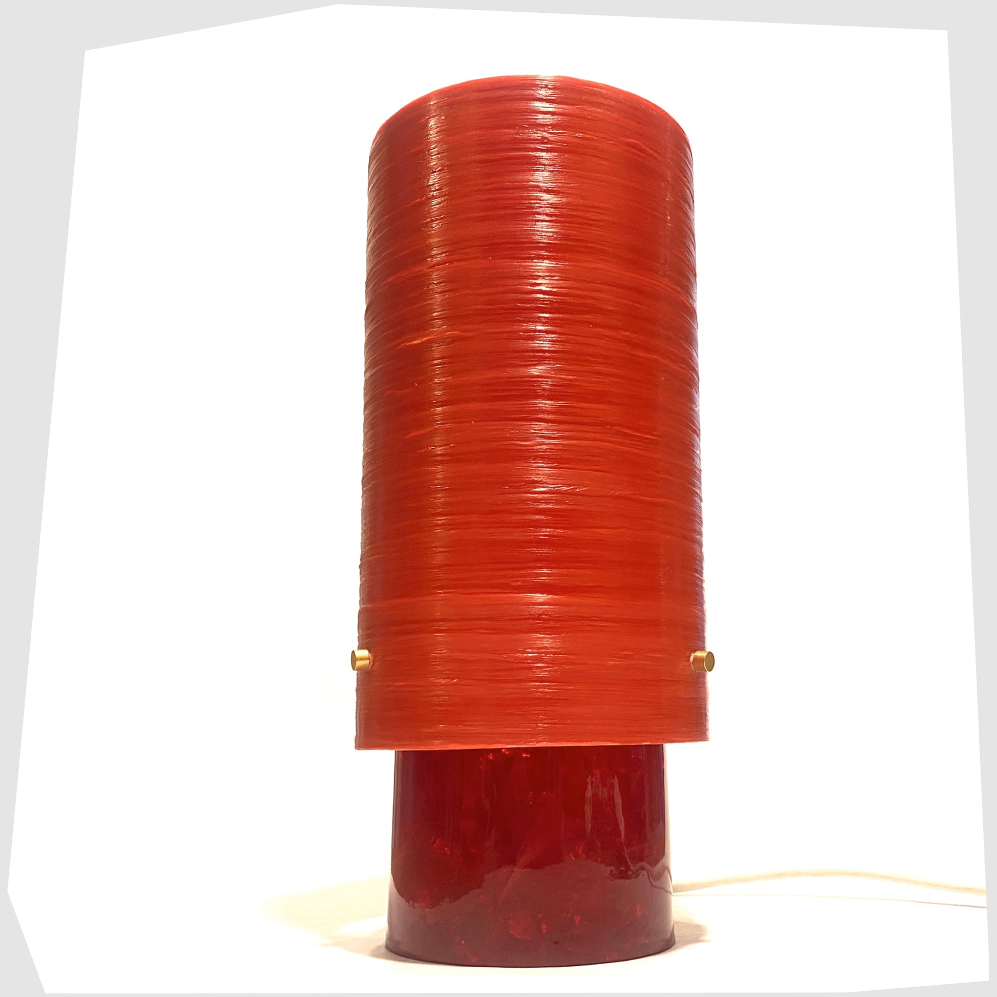 A vintage Shattaline Table Lamp in red with a glossy red spun fibreglass lampshade, photographed against a plain white background.