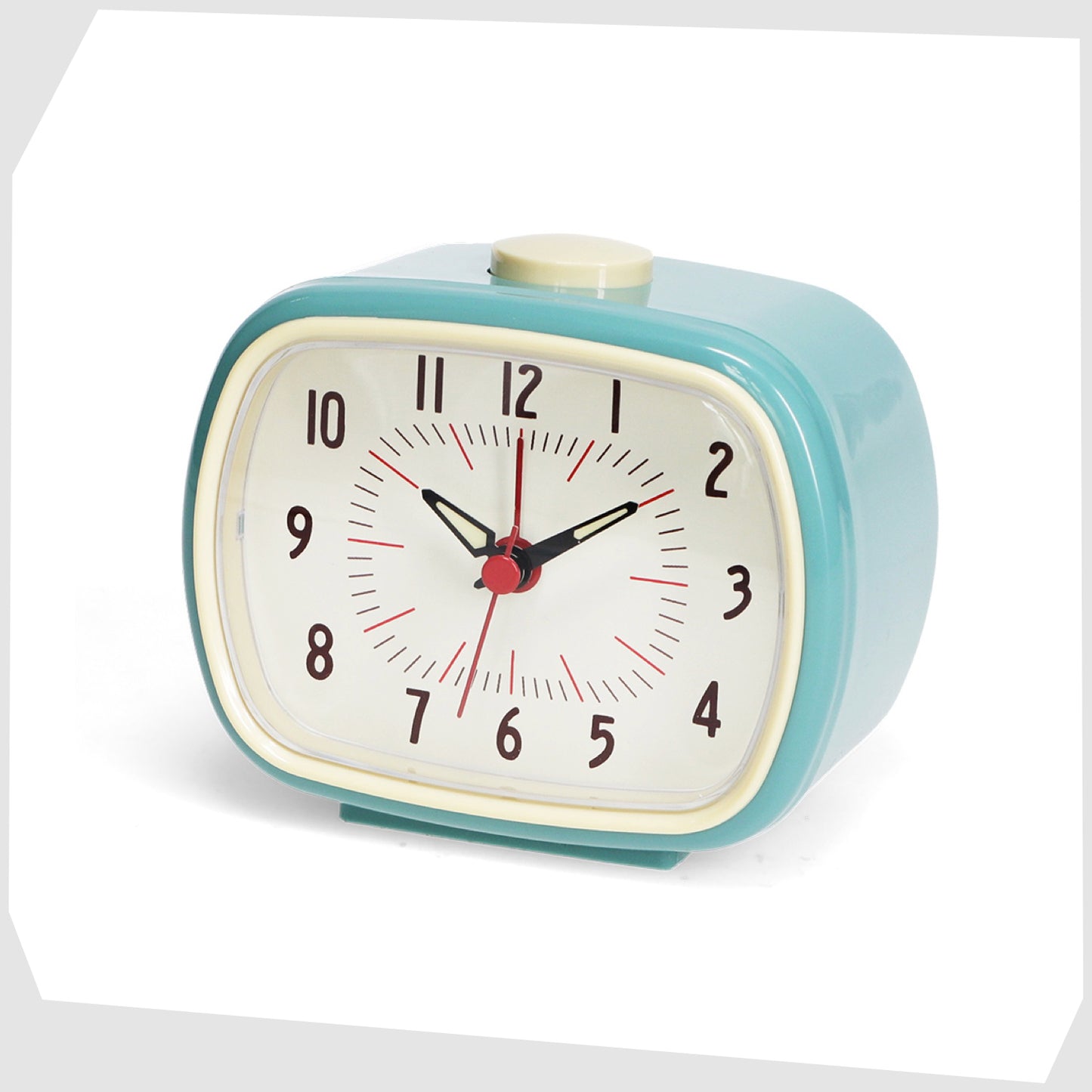 Blue Retro Alarm Clock, by Rex London, featuring a cream numerical face with light blue surround
