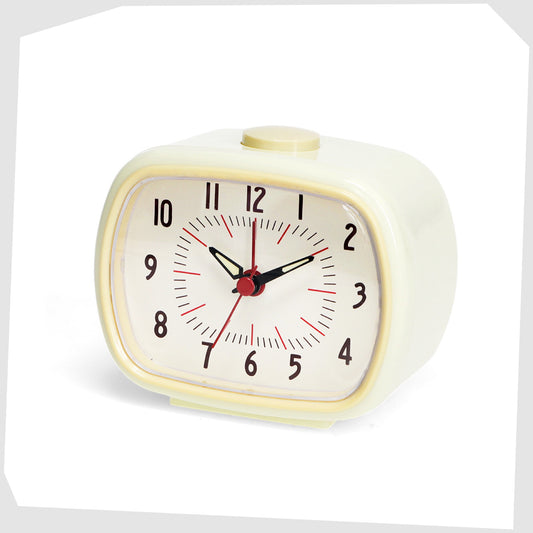 Cream Retro Alarm Clock, by Rex London, with beige numerical dial and casing