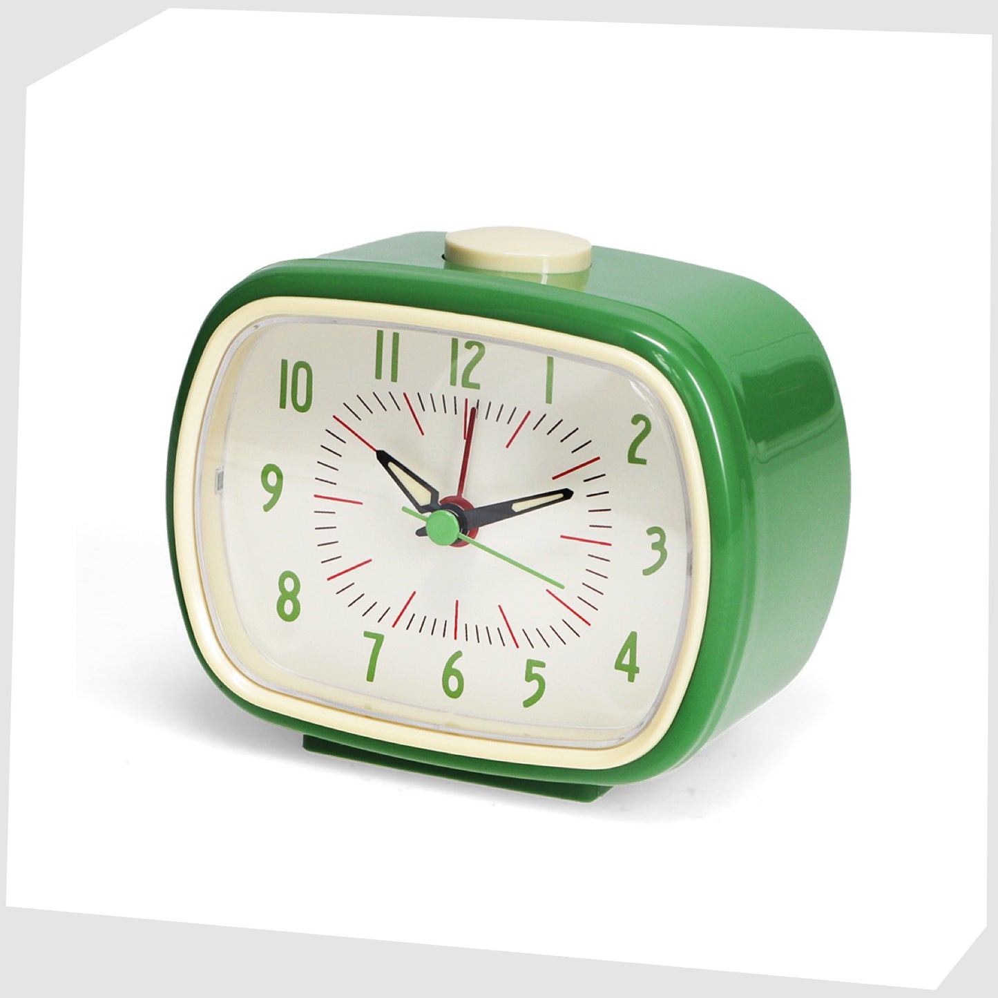 Green Retro Alarm Clock, by Rex London, featuring a cream numerical face with light green surround