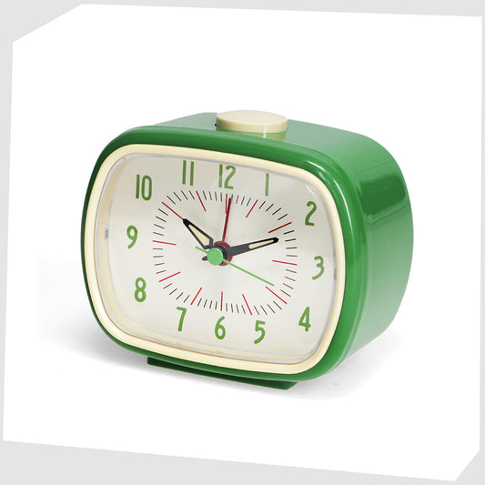 Green Retro Alarm Clock, by Rex London, featuring a cream numerical face with light green surround