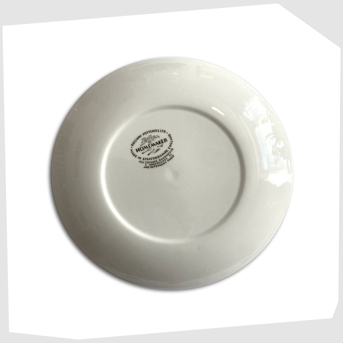 rear of the homemaker side plate showing the company backstamp
