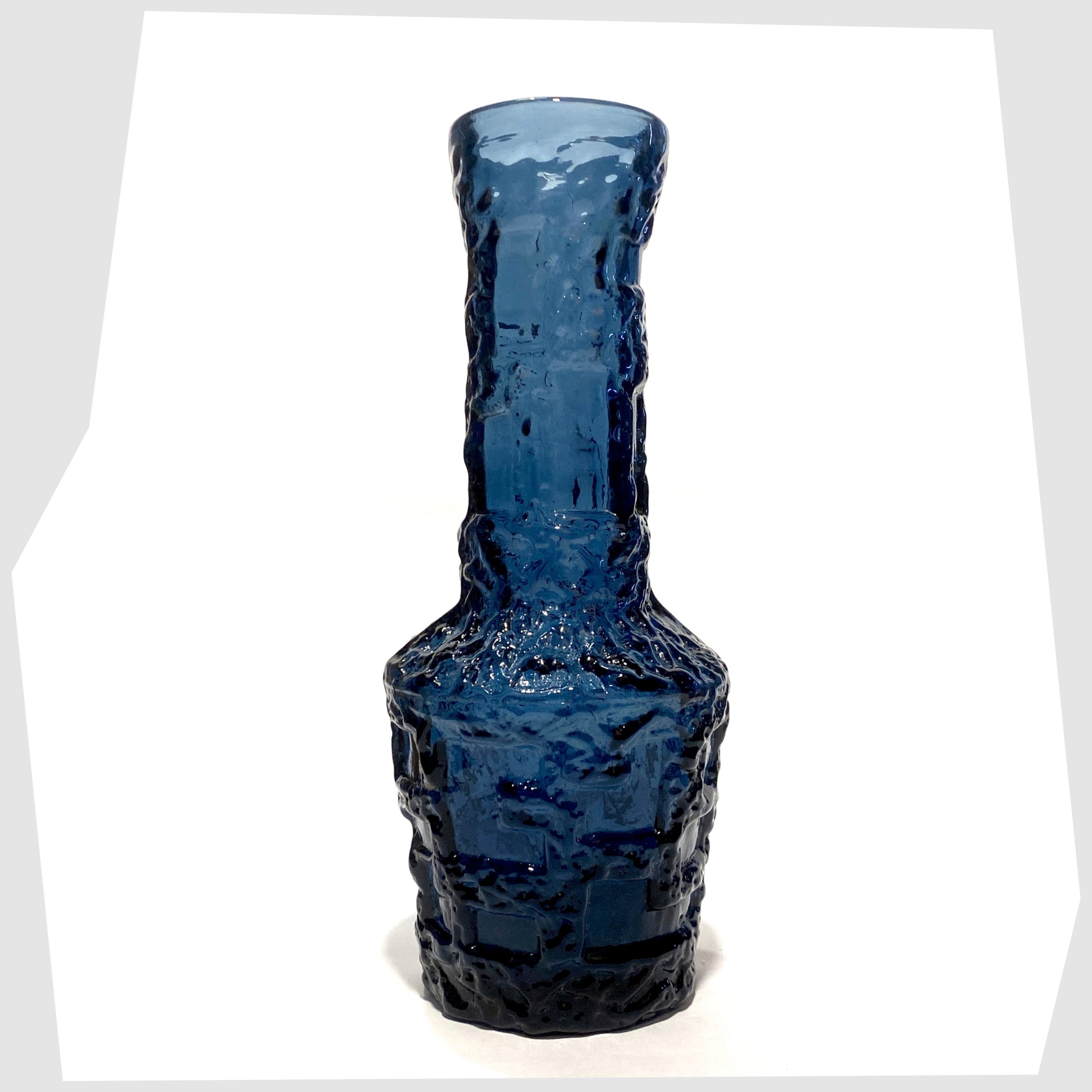 Ruda Glasbruk Vase in a Cobalt Blue glass with  eep bark texture