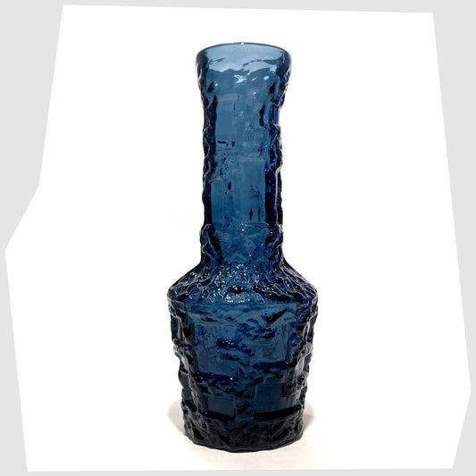 Ruda Glasbruk Vase in a Cobalt Blue glass with  eep bark texture