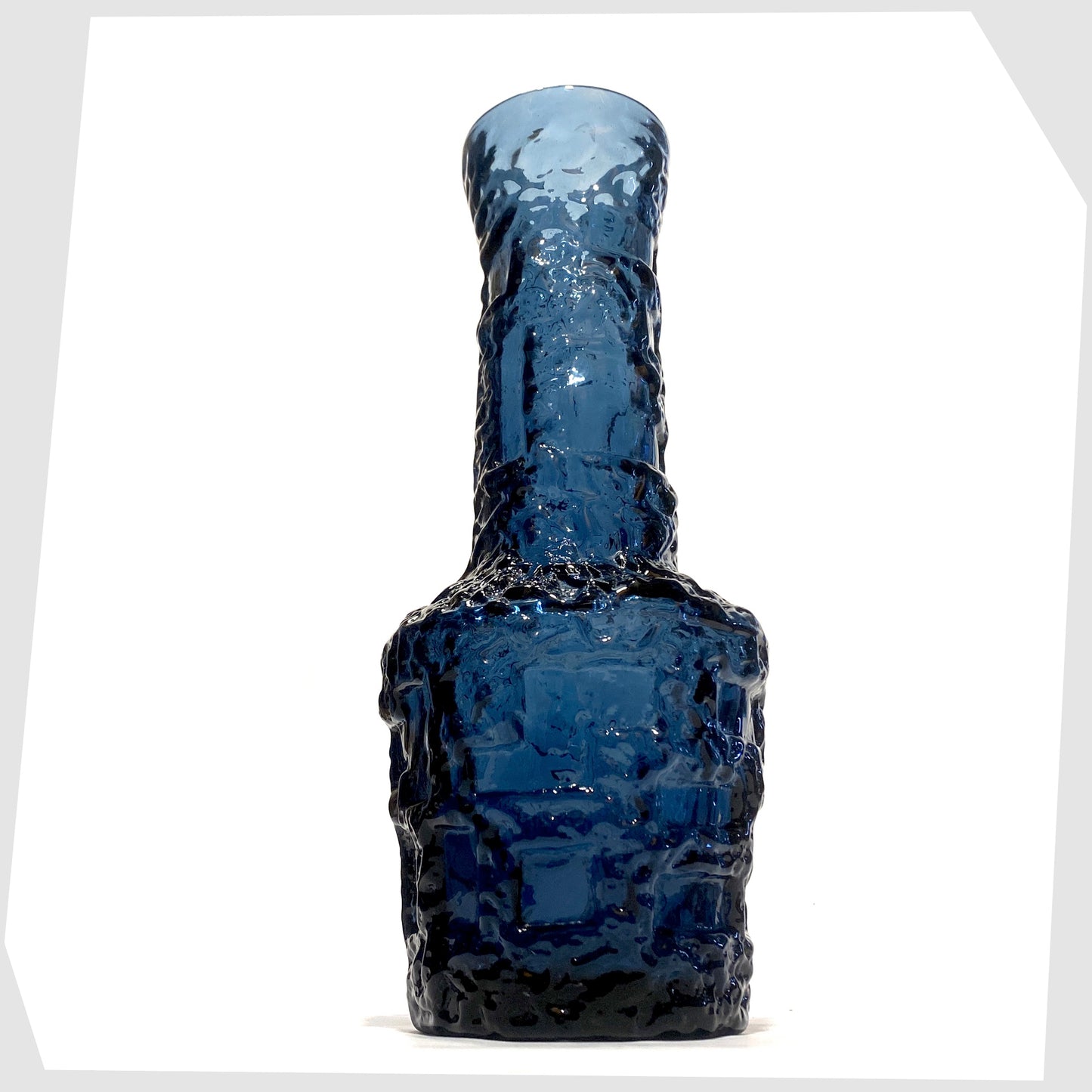 Vintage Ruda Glasbruk Vase in a Cobalt Blue glass with  eep bark texture