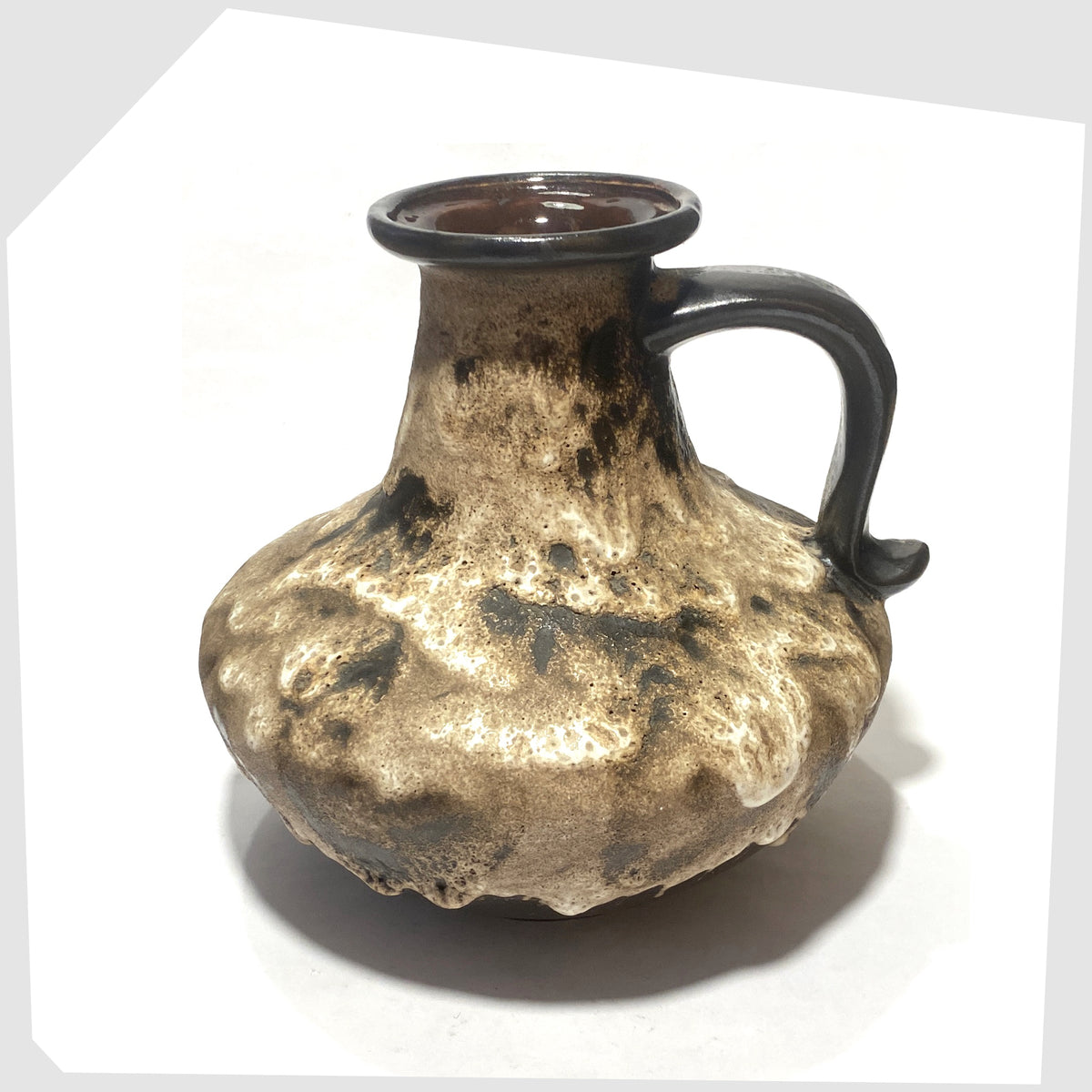 West German Pottery Ruscha Keramik 377-21 Vase in monochrome fat lava drip glaze, shown on a white background
