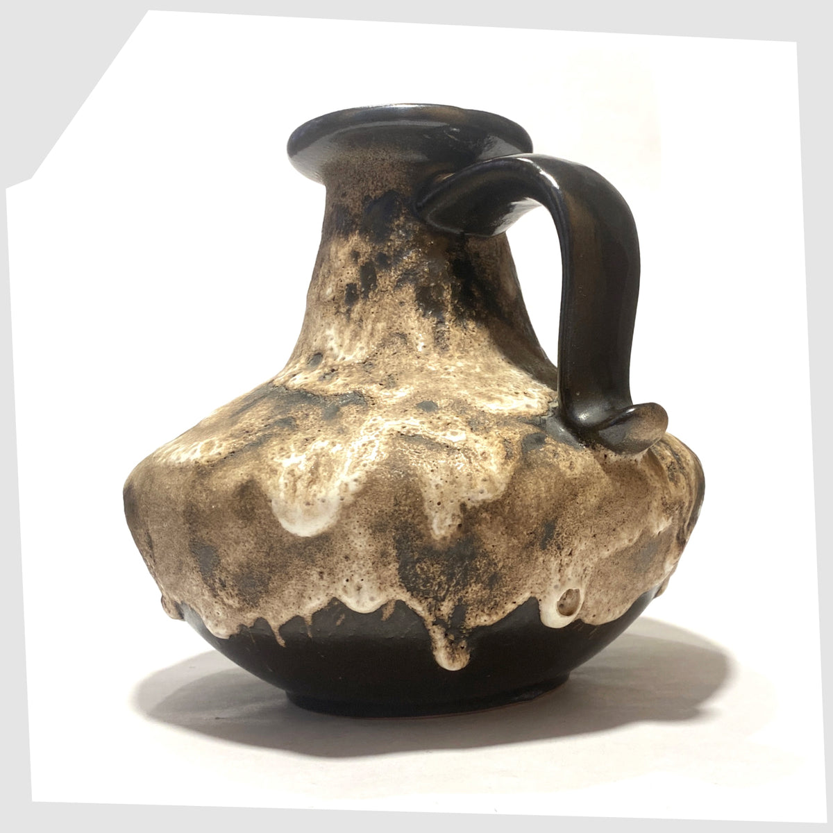 Vintage Ruscha Keramik model 377-21 Vase in monochrome fat lava drip glaze, shown on a white background