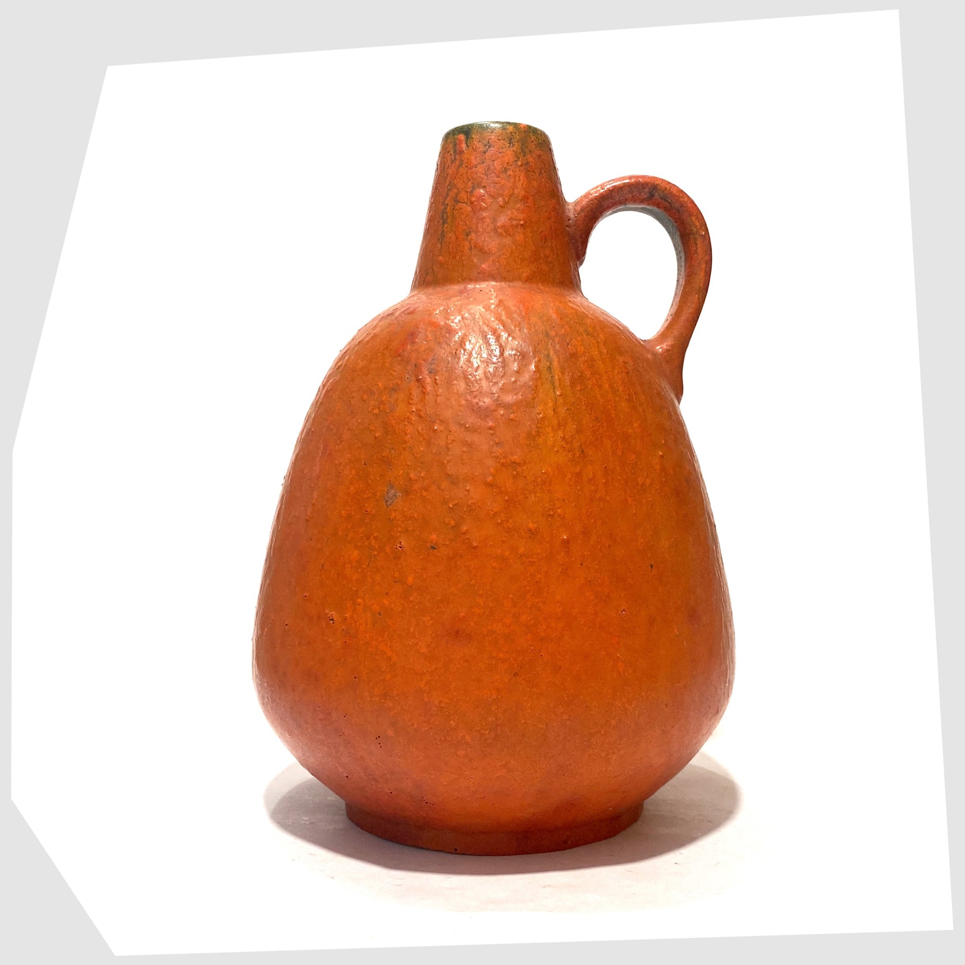 Late 1960s Ruscha Keramik Vase in matte volcanic orange glaze, shown on a white background