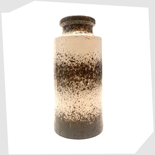 scheurich keramik 203-22 vase in a fat lava glazing of pearl white with chestnut brown banding