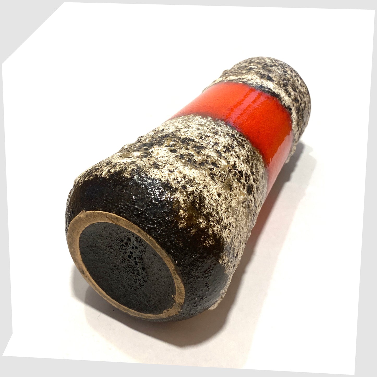 base of the scheurich keramik 206-26 vase in a deep fat lava glaze with central band of volcanic red