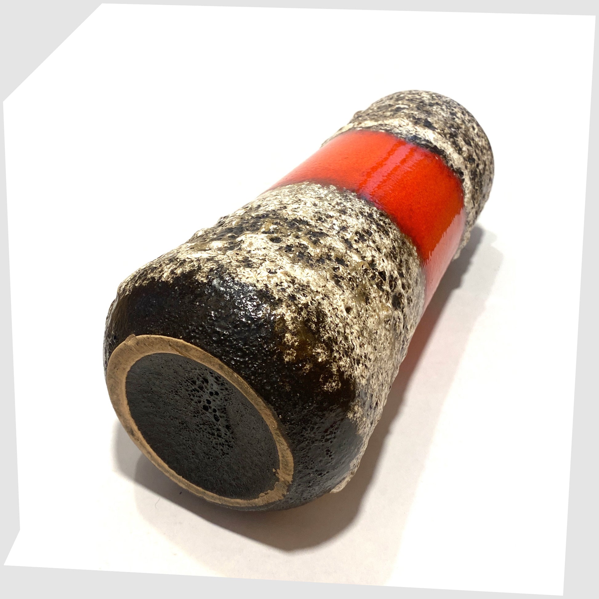 base of the scheurich keramik 206-26 vase in a deep fat lava glaze with central band of volcanic red