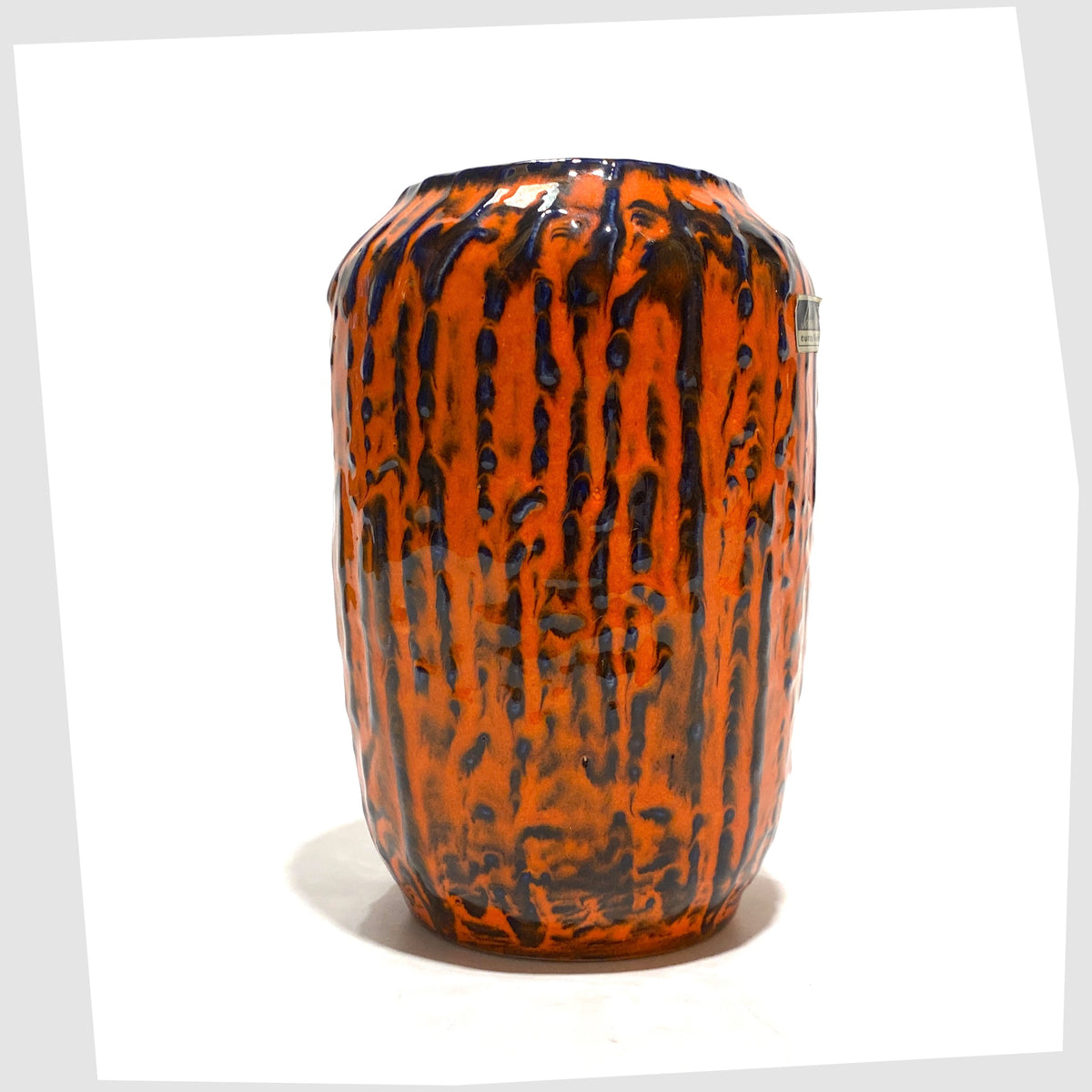 Scheurich Keramik 238-14 Europ Linie Vase in a vivid orange and blue fat lava glaze, shown on a white background