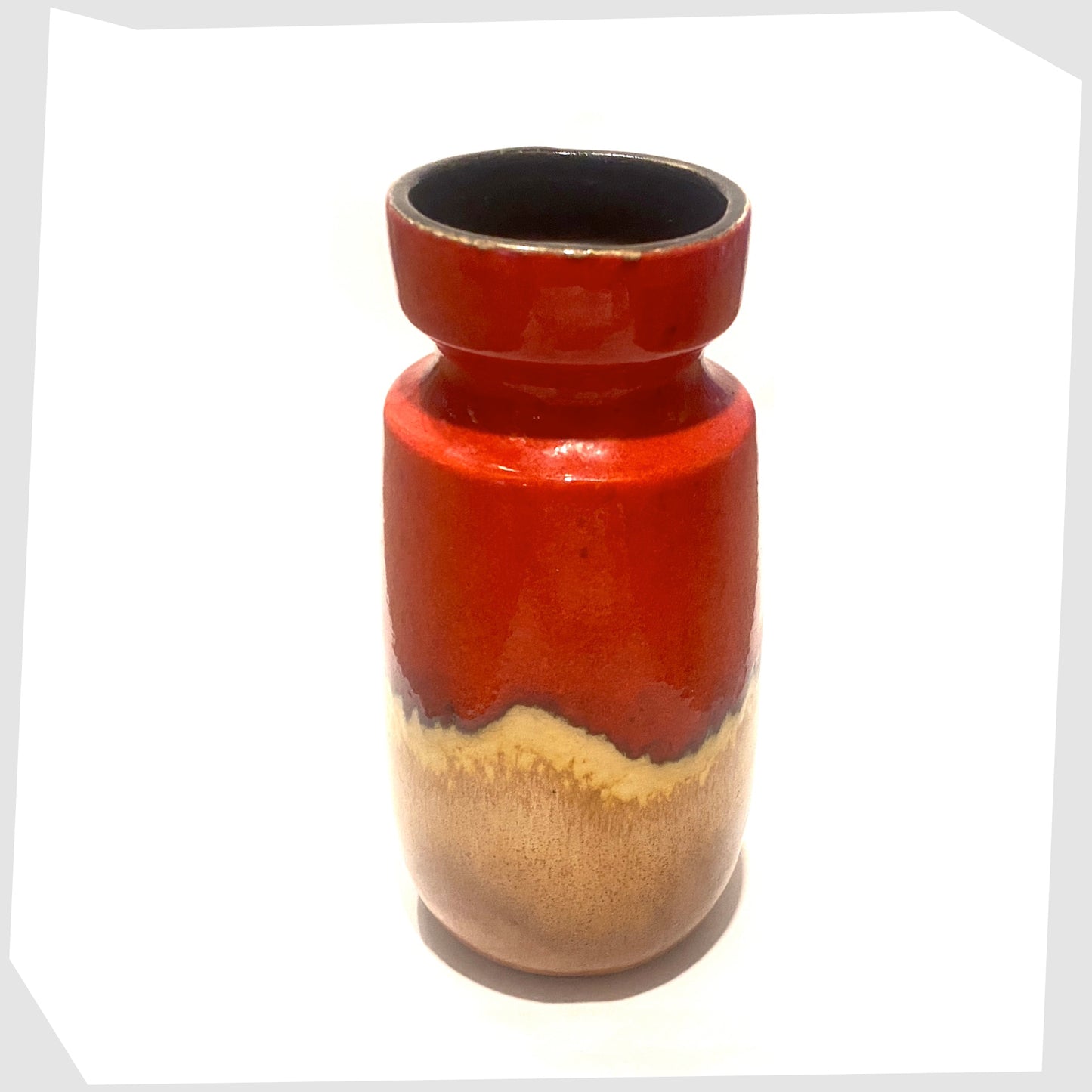 scheurich keramik model 242-22 vase in amber glaze with top cap of volcanic red