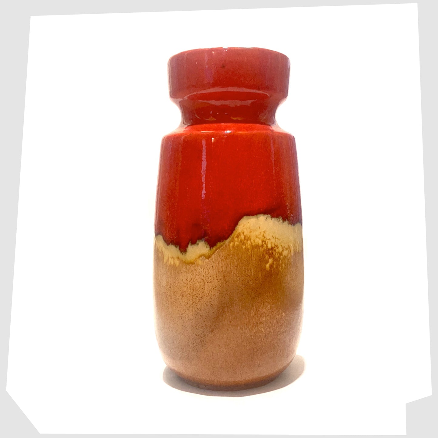 scheurich keramik 242-22 vase in amber glaze with complimenting cap of volcanic red glaze