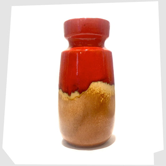scheurich keramik 242-22 vase in amber glaze with complimenting cap of volcanic red glaze