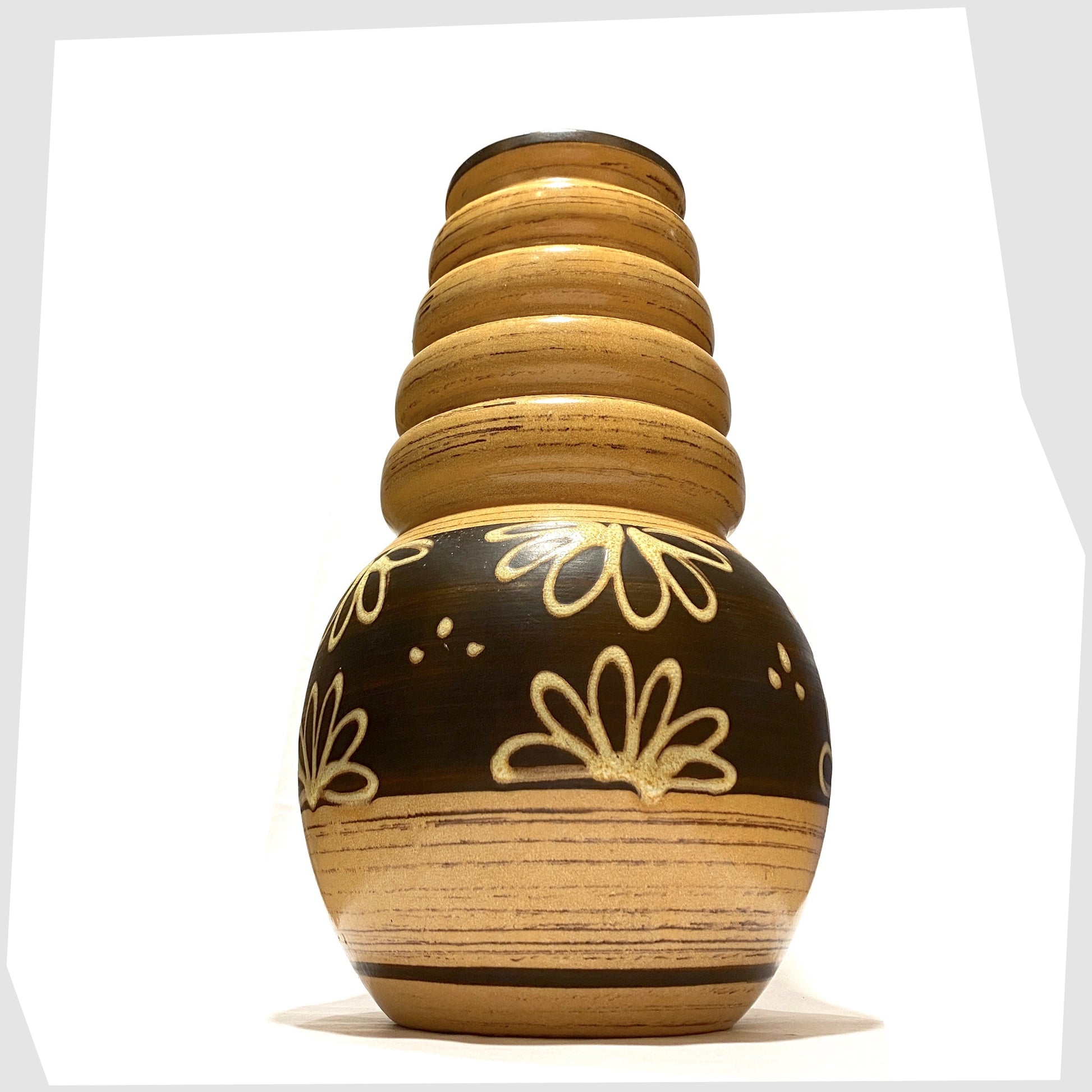 scheurich keramik model-269-40 floor vase in a yellow/beige and brown glaze with floral design