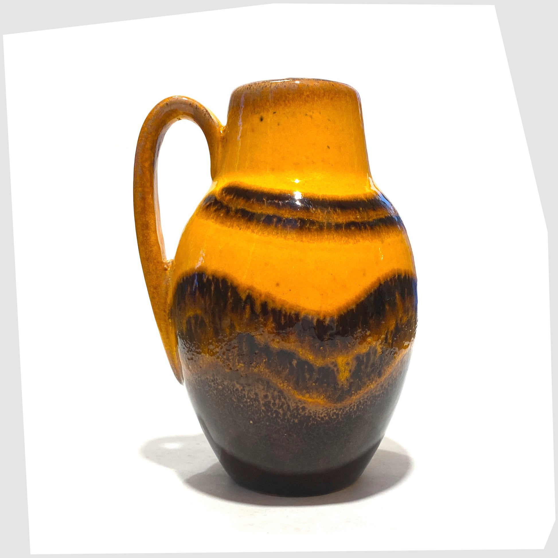 West German Pottery Scheurich Keramik 414-16 Vase in a vibrant orange and chestnut brown glaze
