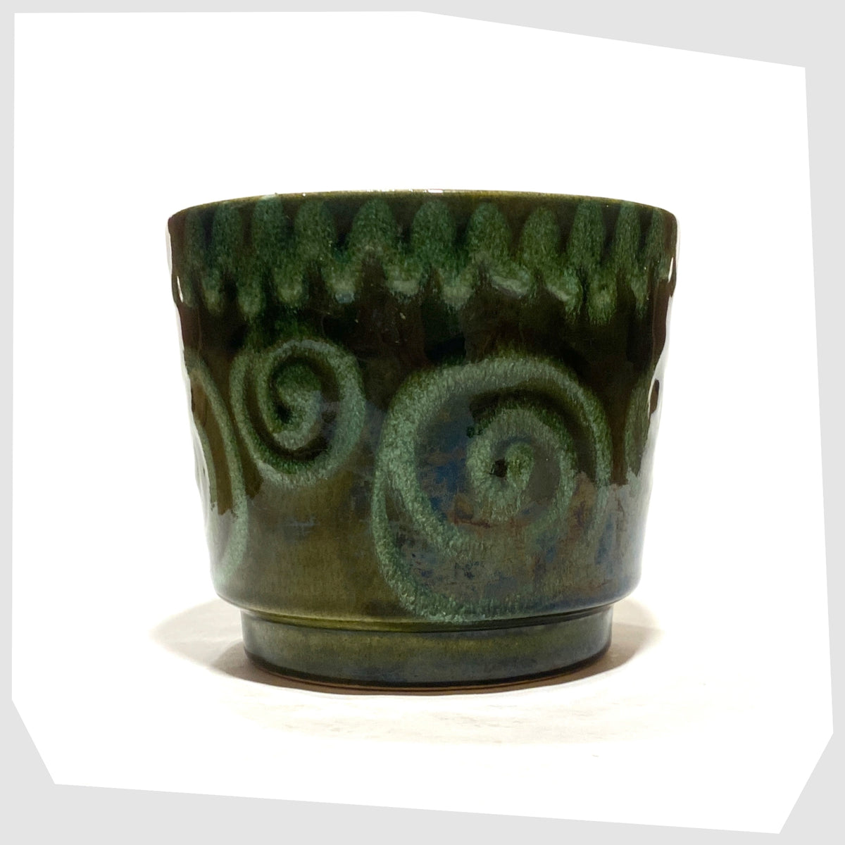 1970s Scheurich Keramik 806-12 Planter in green swirled glaze, shown on a white background
