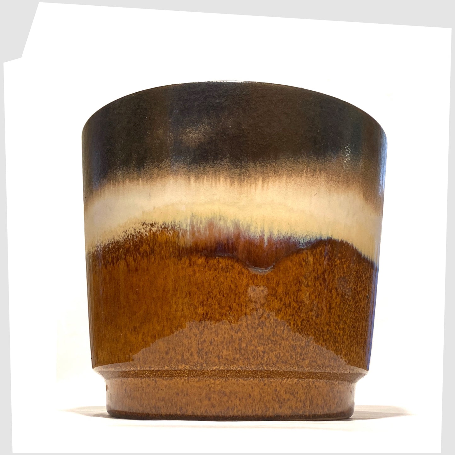 Large 1970s West German Pottery Planter by Scheurich Keramik model 806-19 in a striped glaze of warm grey, brown and cream