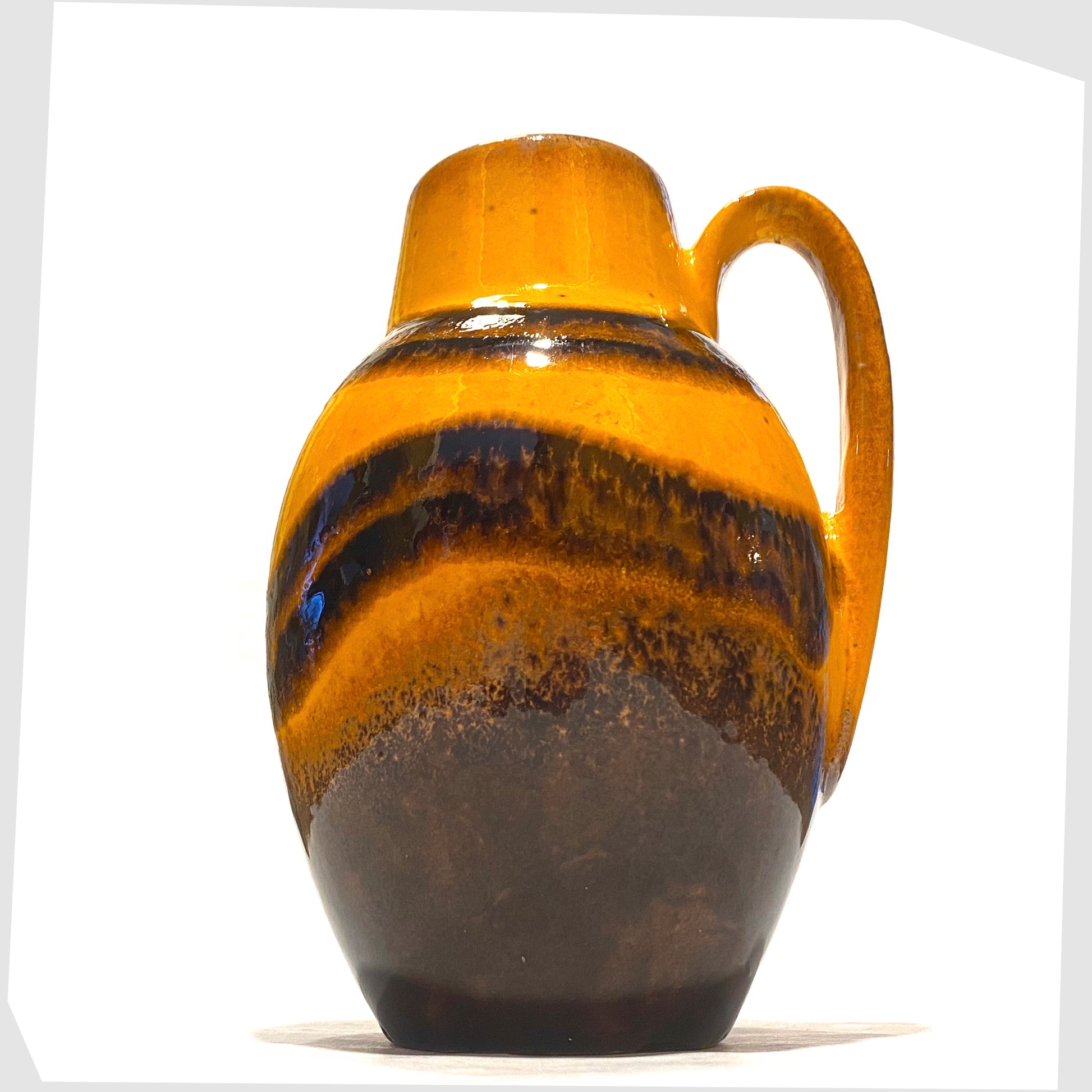 1970s Scheurich Keramik 414-16 Vase in a vibrant orange and chestnut brown glaze