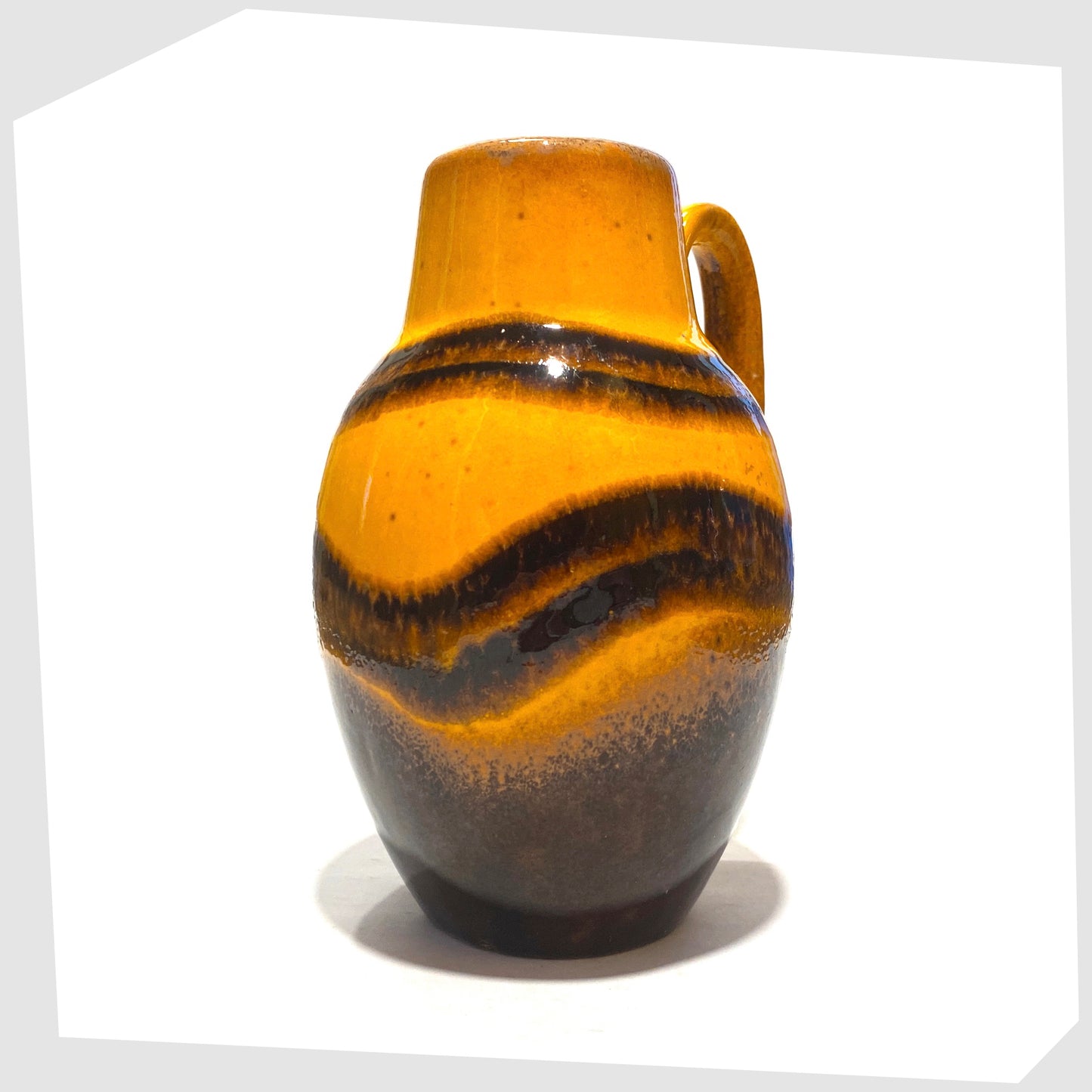 Vintage Scheurich Keramik 414-16 Vase in a vibrant orange and chestnut brown glaze