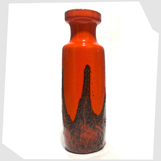 scheurich keramik 200-28 vase in a vibrant volcanic red with waves of black fat lava glaze
