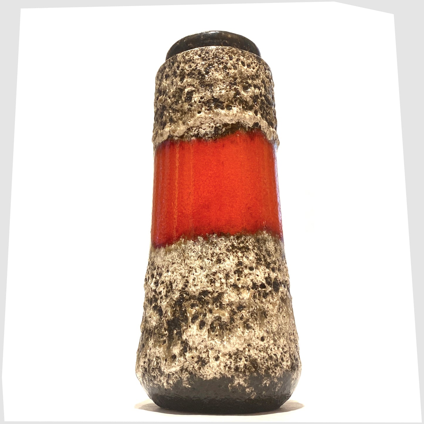 West German Pottery Vase by scheurich keramik, model 206-26, in a deep fat lava glaze with central band of volcanic red