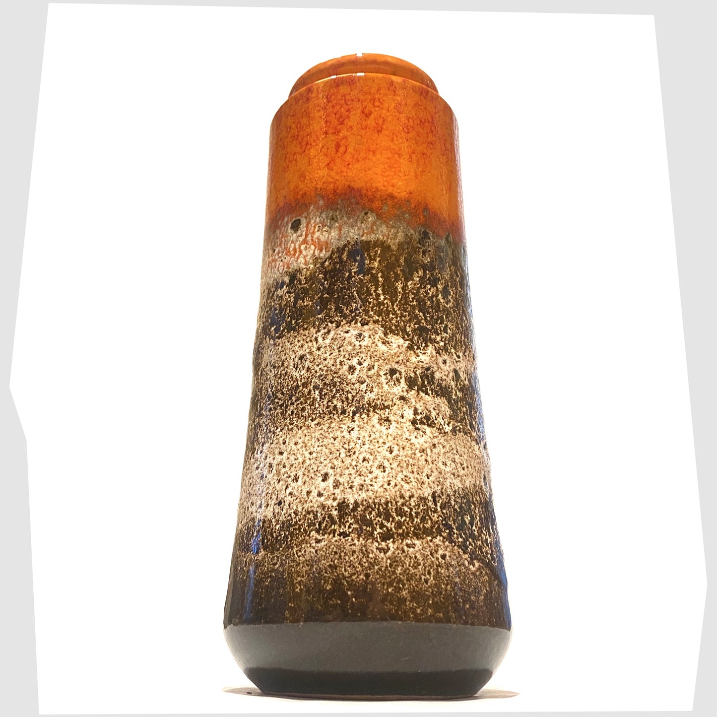 1970s scheurich keramik 206-26 vase finished in a fat lava glaze with a bold volcanic orange top