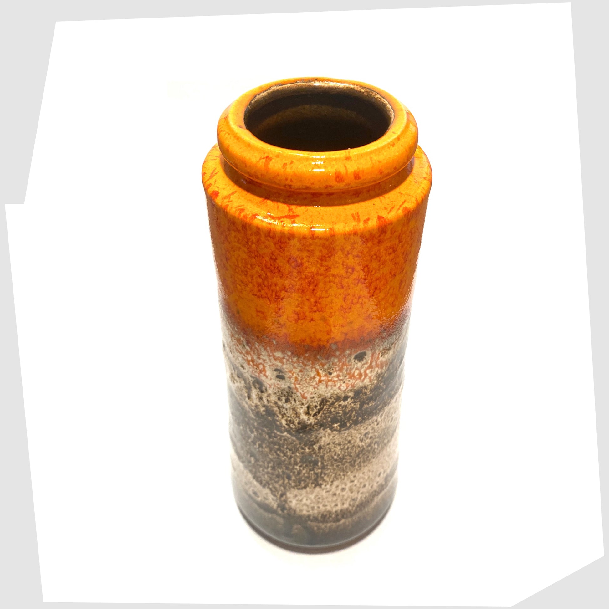 top rim of the scheurich keramik 206-26 vase finished in a fat lava glaze with a bold volcanic orange top
