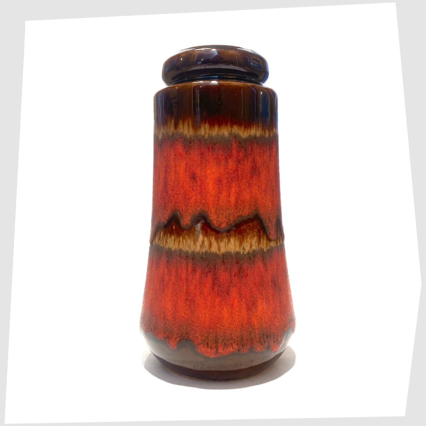 West German Pottery Scheurich Keramik 209-18 Vase with red fat lava drip glaze