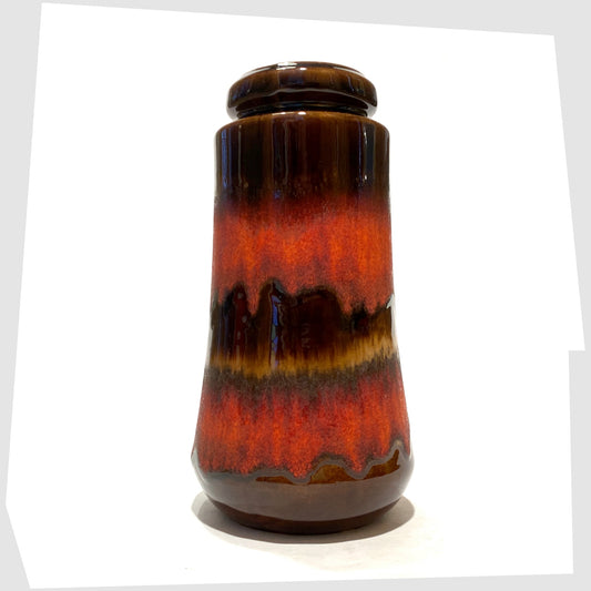 Scheurich Keramik 209-18 Vase in a vibrant red fat lava drip glaze, shown on a white background