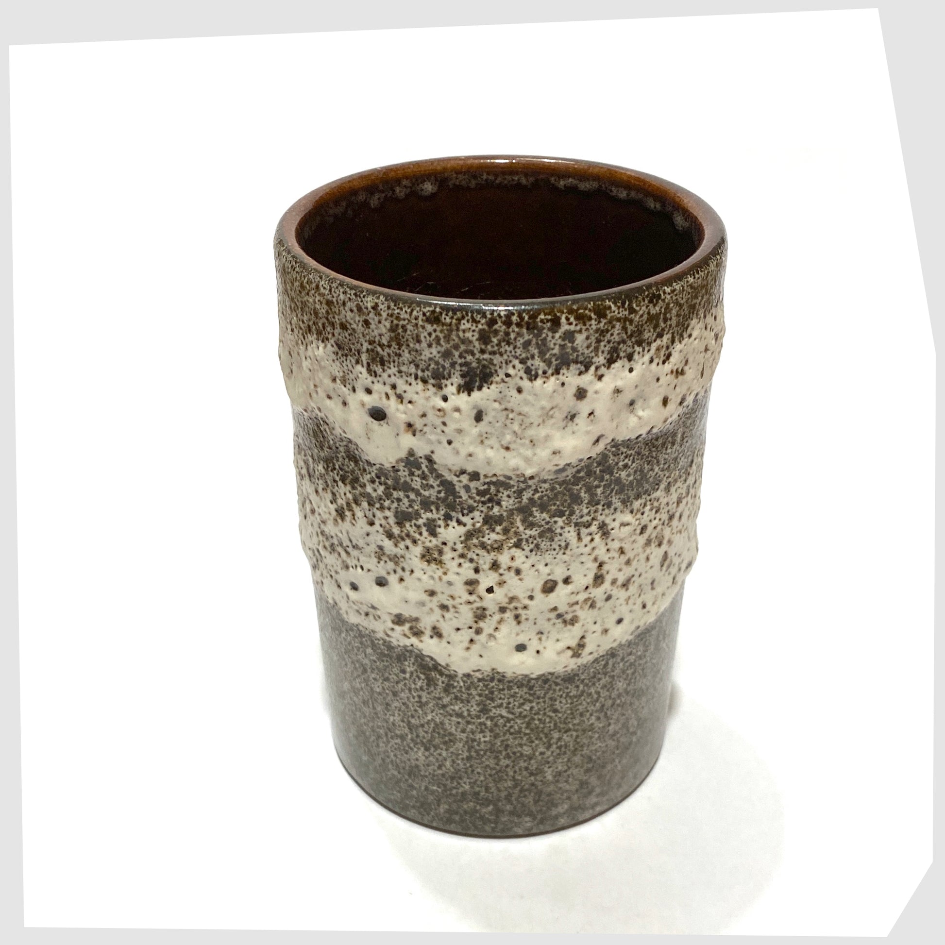 West German Pottery 514-13 cylindrical vase with bands of grey and white fat lava