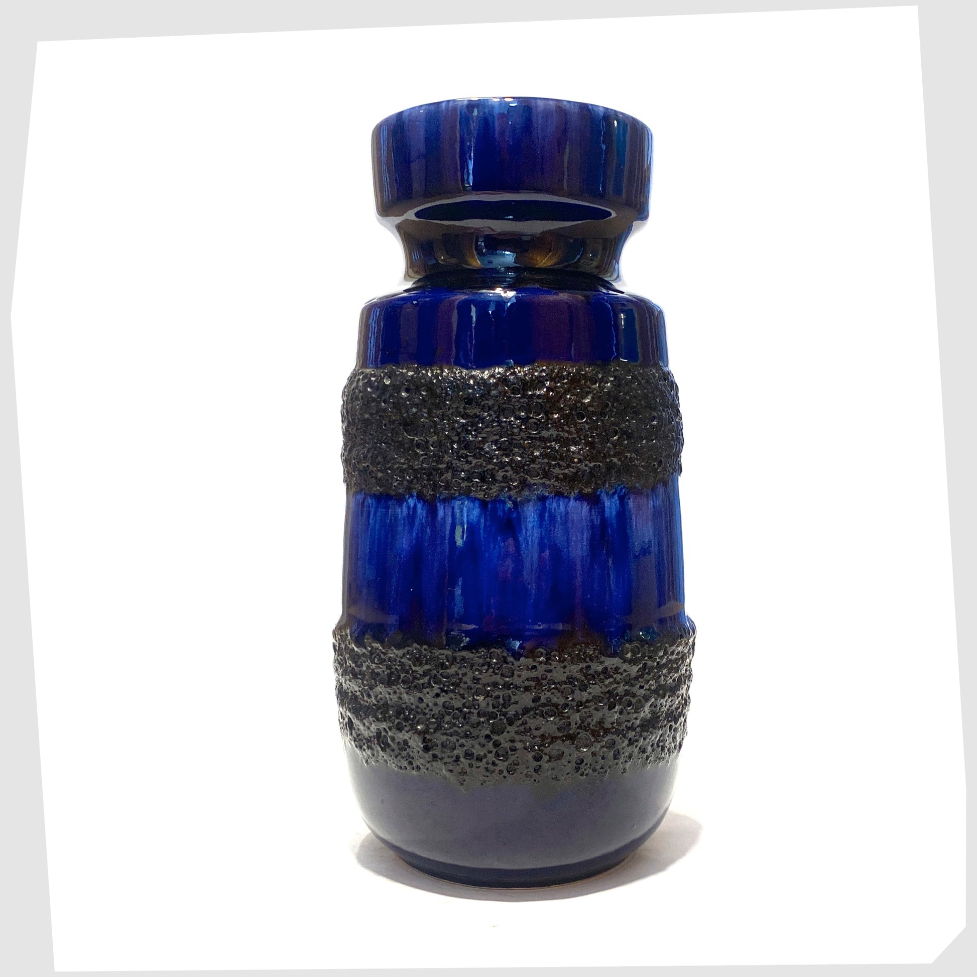 Scheurich Keramik 242-22 Vase in a rich blue glaze with bands of black fat lava