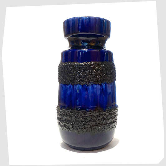 Scheurich Keramik 242-22 Vase in a rich blue glaze with bands of black fat lava
