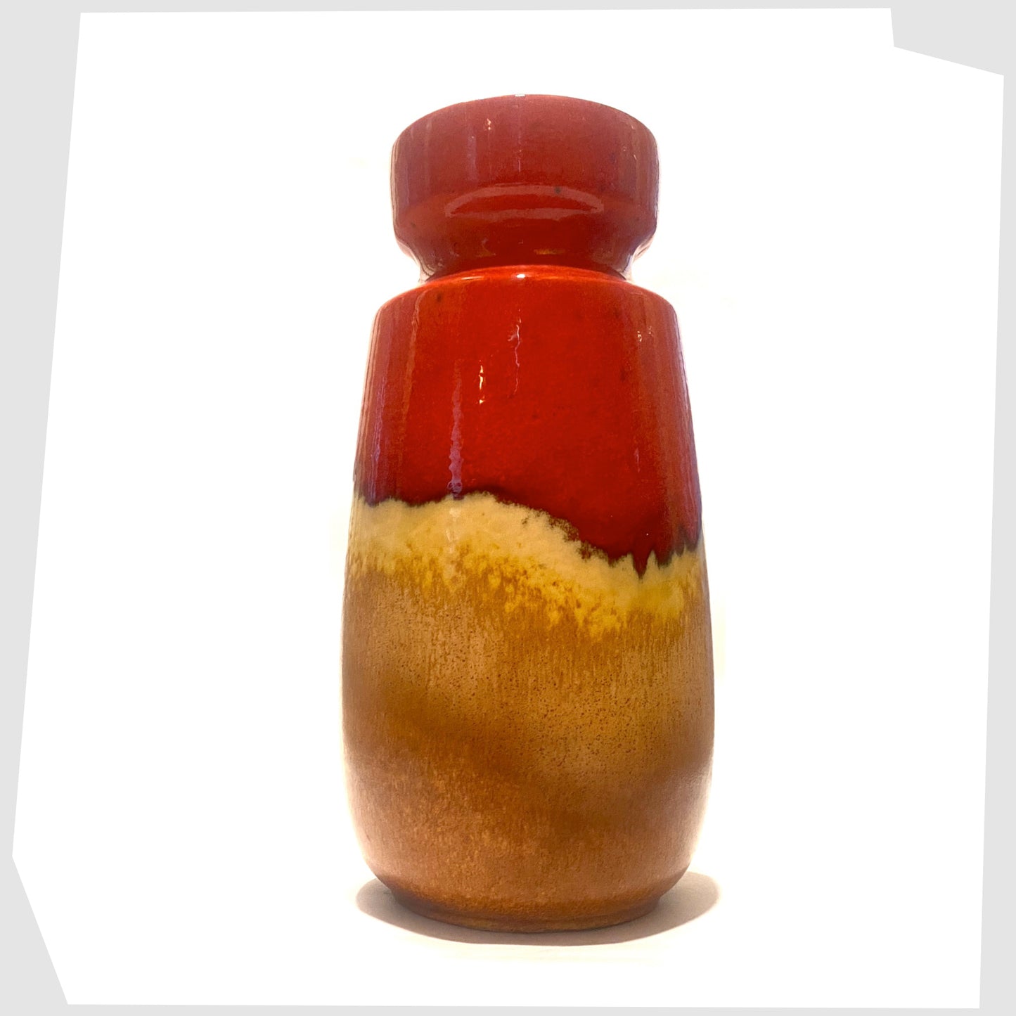 west german pottery vase in amber and red glaze by scheurich keramik,  odel 242-22