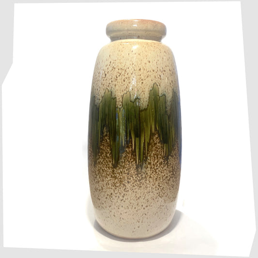 scheurich keramik 284-47 floor vase finished in a speckled beige with central band of green lora glaze