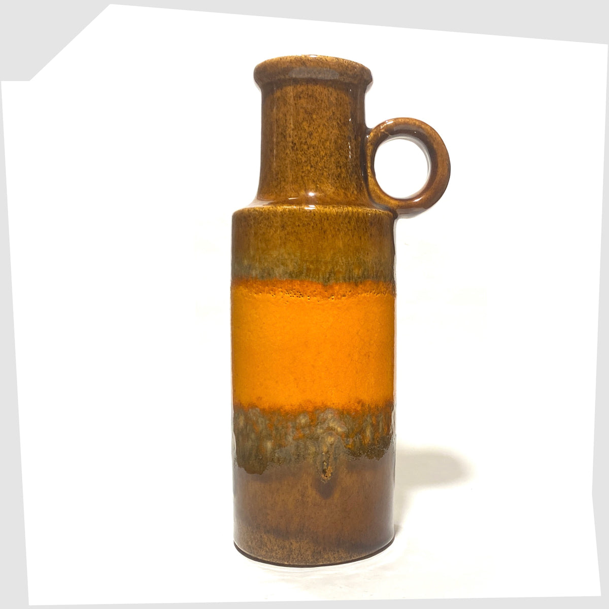 Scheurich Keramik 401-28 Vase in chestnut brown glaze with a central band of orange fat lava, shown on a white background
