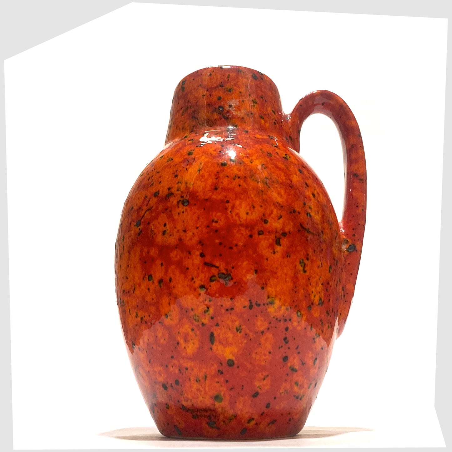 Vintage Scheurich Keramik 414-16 Vase in a Fire glaze of orange and red flecks with black speckles