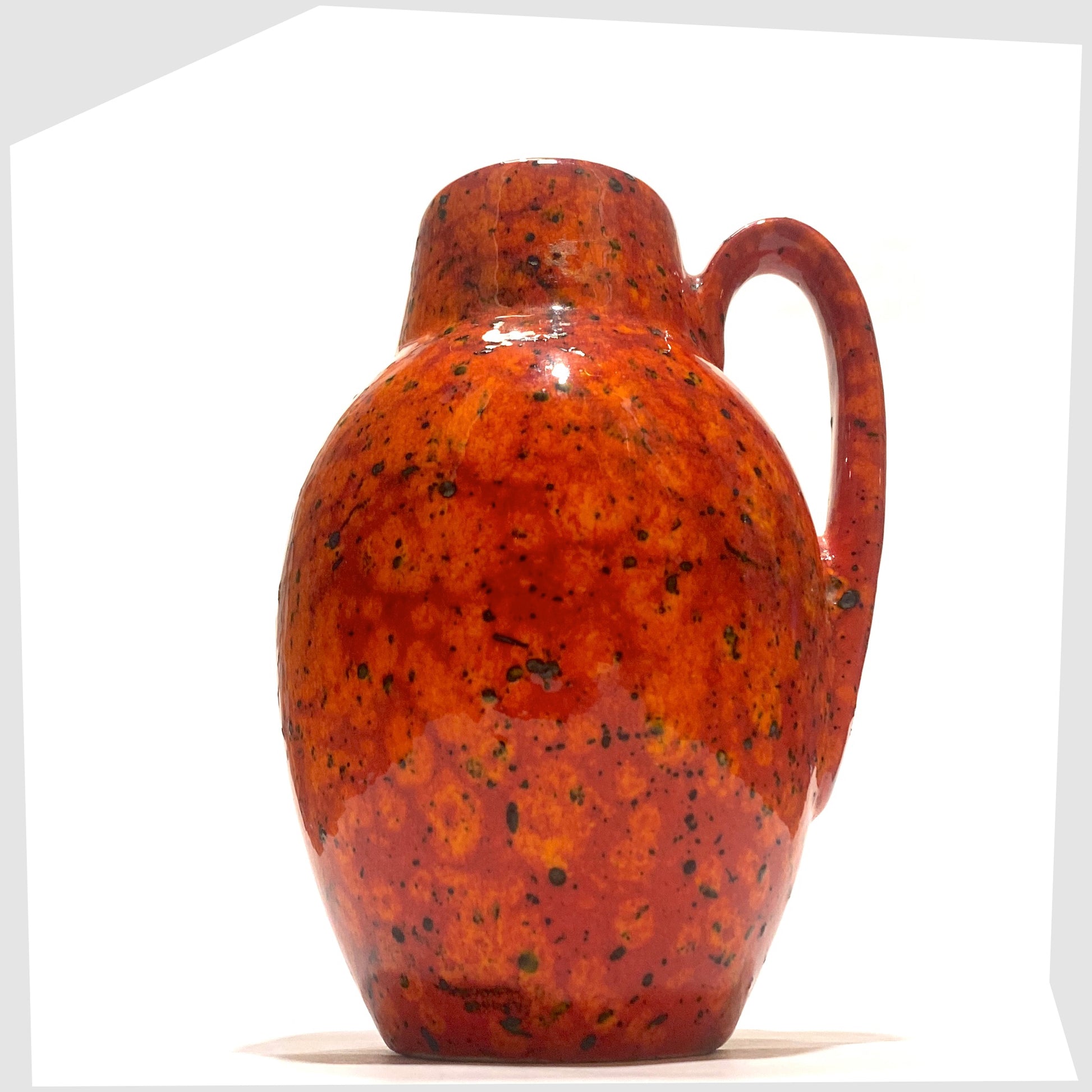 Vintage Scheurich Keramik 414-16 Vase in a Fire glaze of orange and red flecks with black speckles