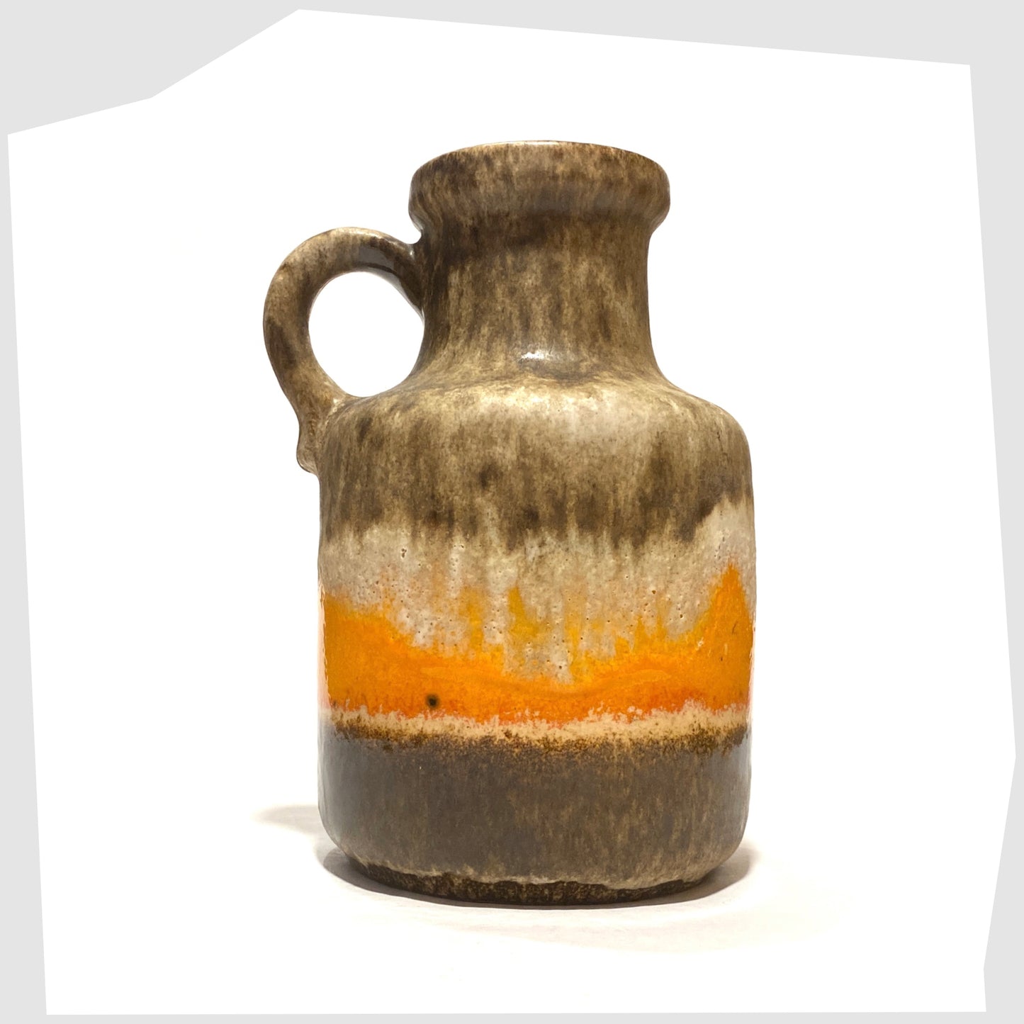 Scheurich Keramik 414-16 Vase in matte fat lava drip glaze with contrasting band of vibrant orange gloss glaze, shown on a white background