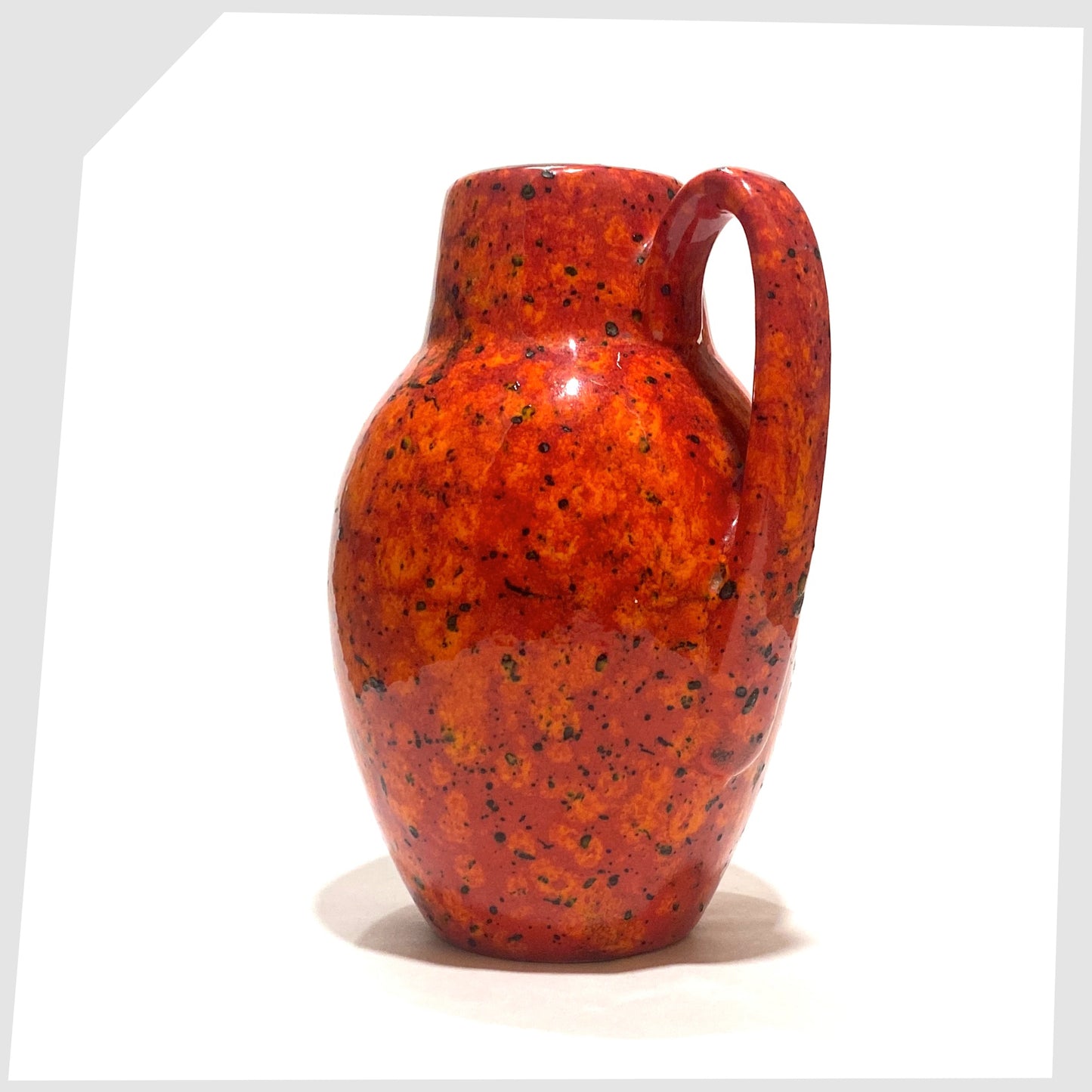 West German Scheurich Keramik 414-16 Vase in a Fire glaze of orange and red flecks with black speckles