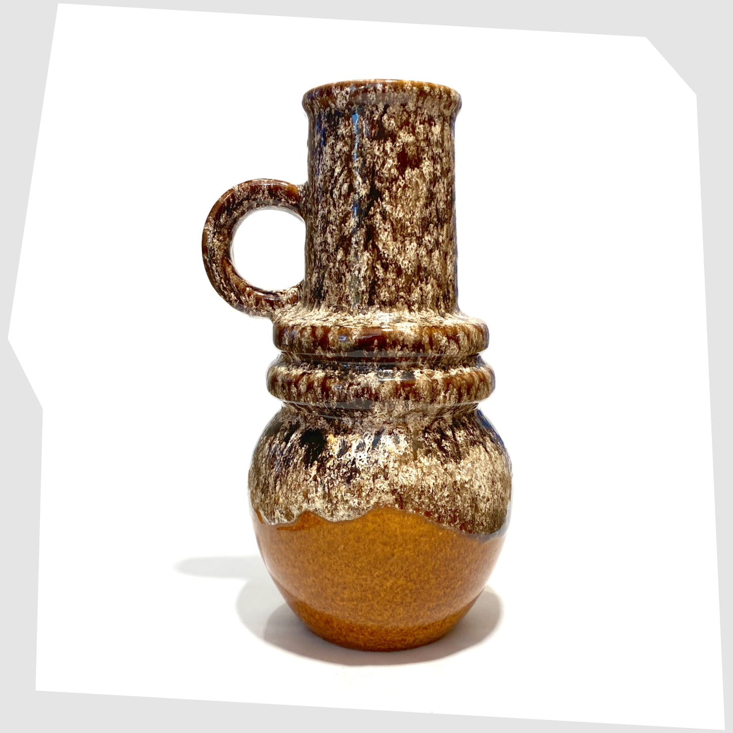 scheurich keramik 428-26 vase in amber glaze with flowing fat lava glaze n cream and grey