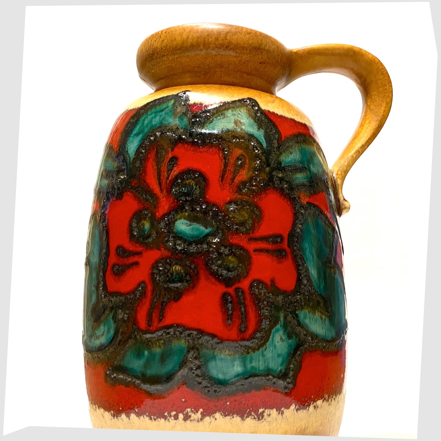  red flower with green leaves glazing on the scheurich keramik 484-27 vase