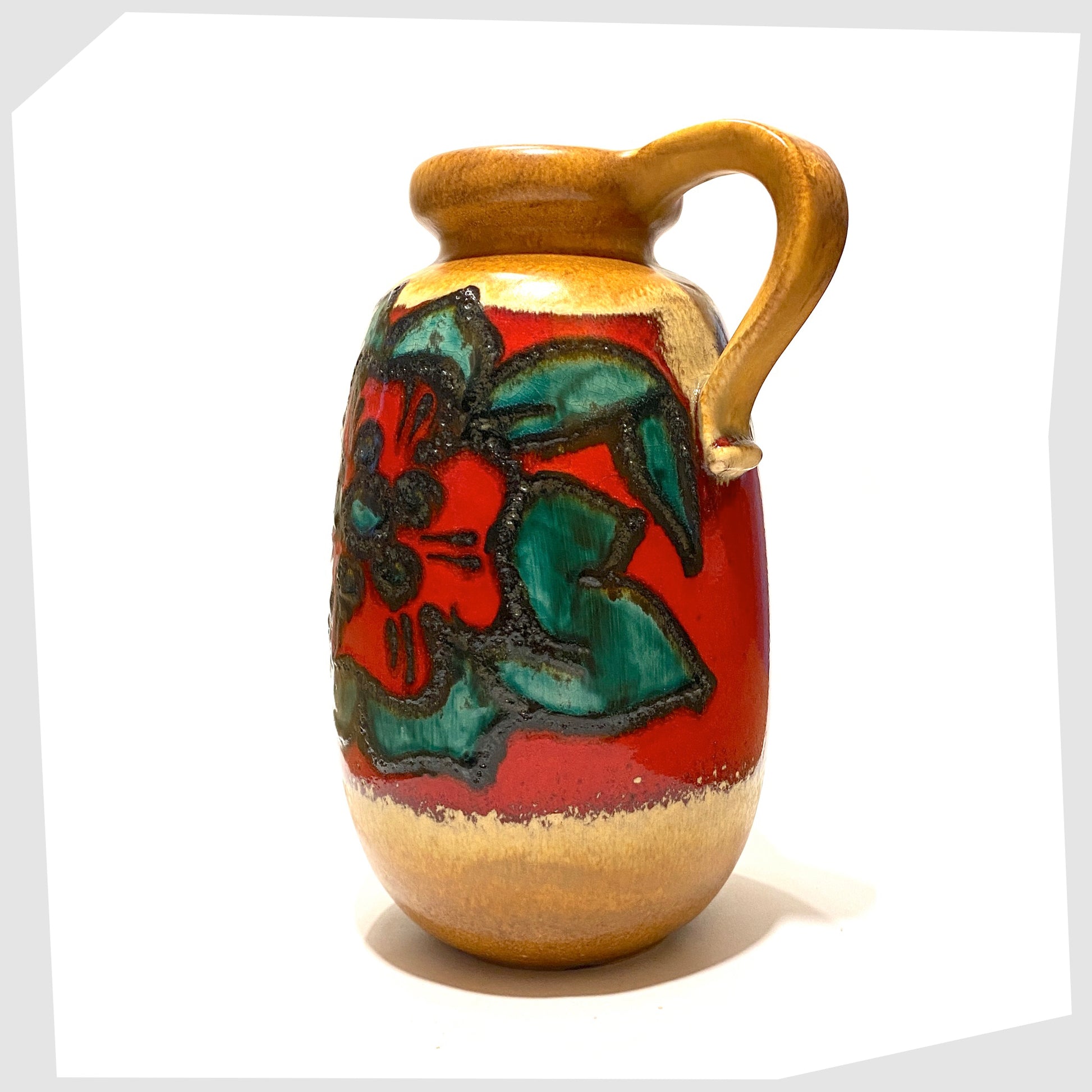 scheurich keramik 484-27 vase with handle, glazed with a red and green floral design