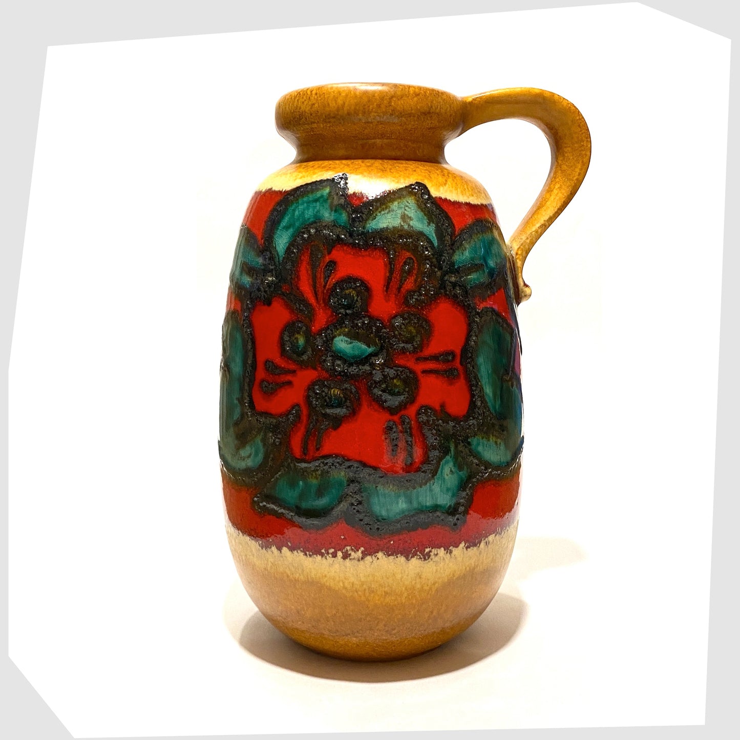 scheurich keramik 484-27 vase glazed with a red flower with green leaves